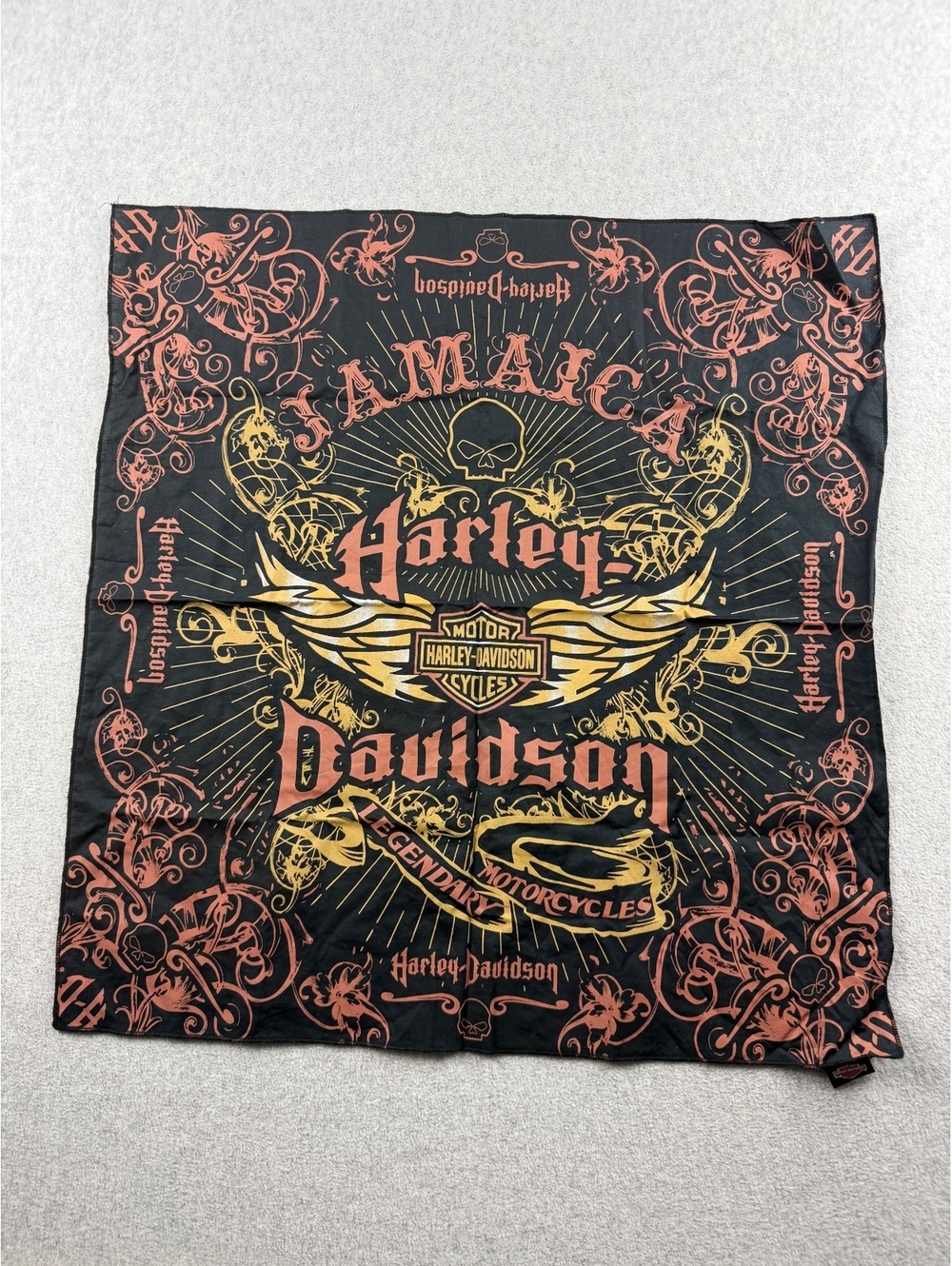Harley Davidson Jamaica Bandana Skull Wings Legendary Motorcycles Biker